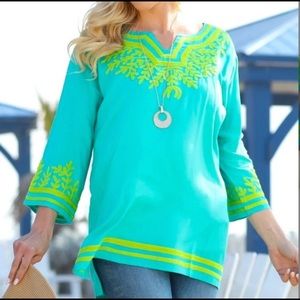 Ananda's collection | embroidered Aqua and yellow tunic